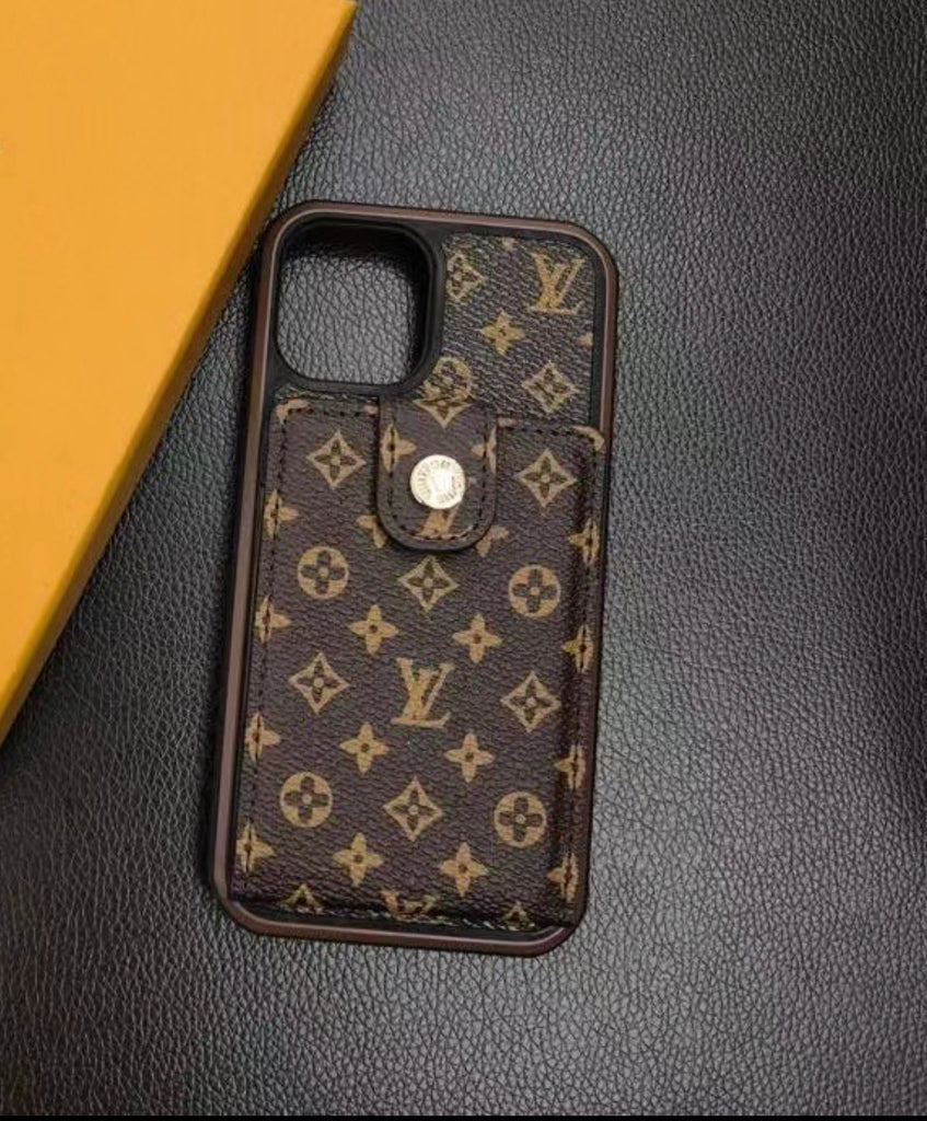 LV Wallet Flip Phone Case, Brown Leather