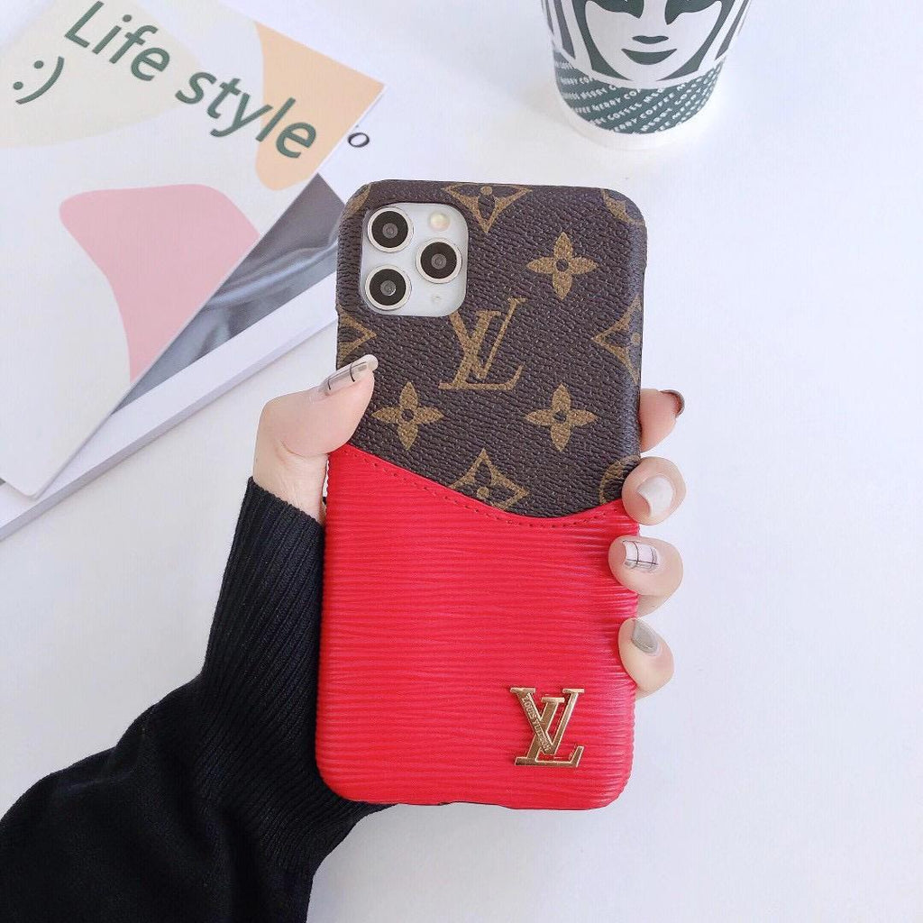 Fashion Louis Vuitton Leather Colorful Design iphone case with Card Bag.